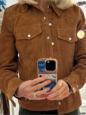 Reformation Veda Suede Jacket in Cognac Brown